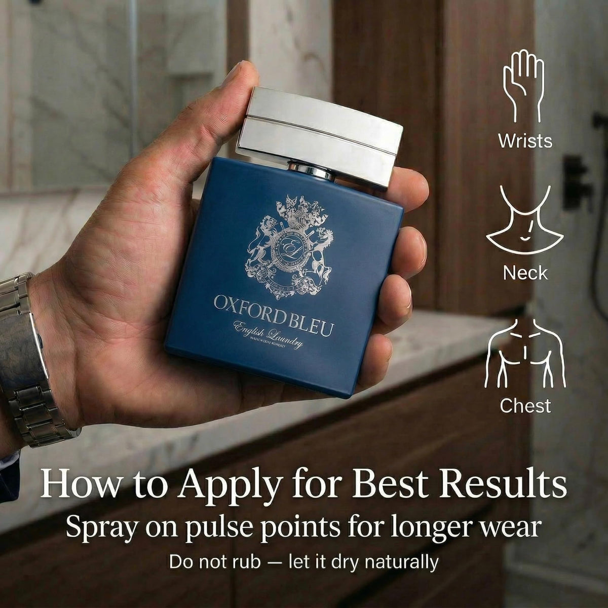 English Laundry Oxford Bleu label detail, authenticity and designer heritage