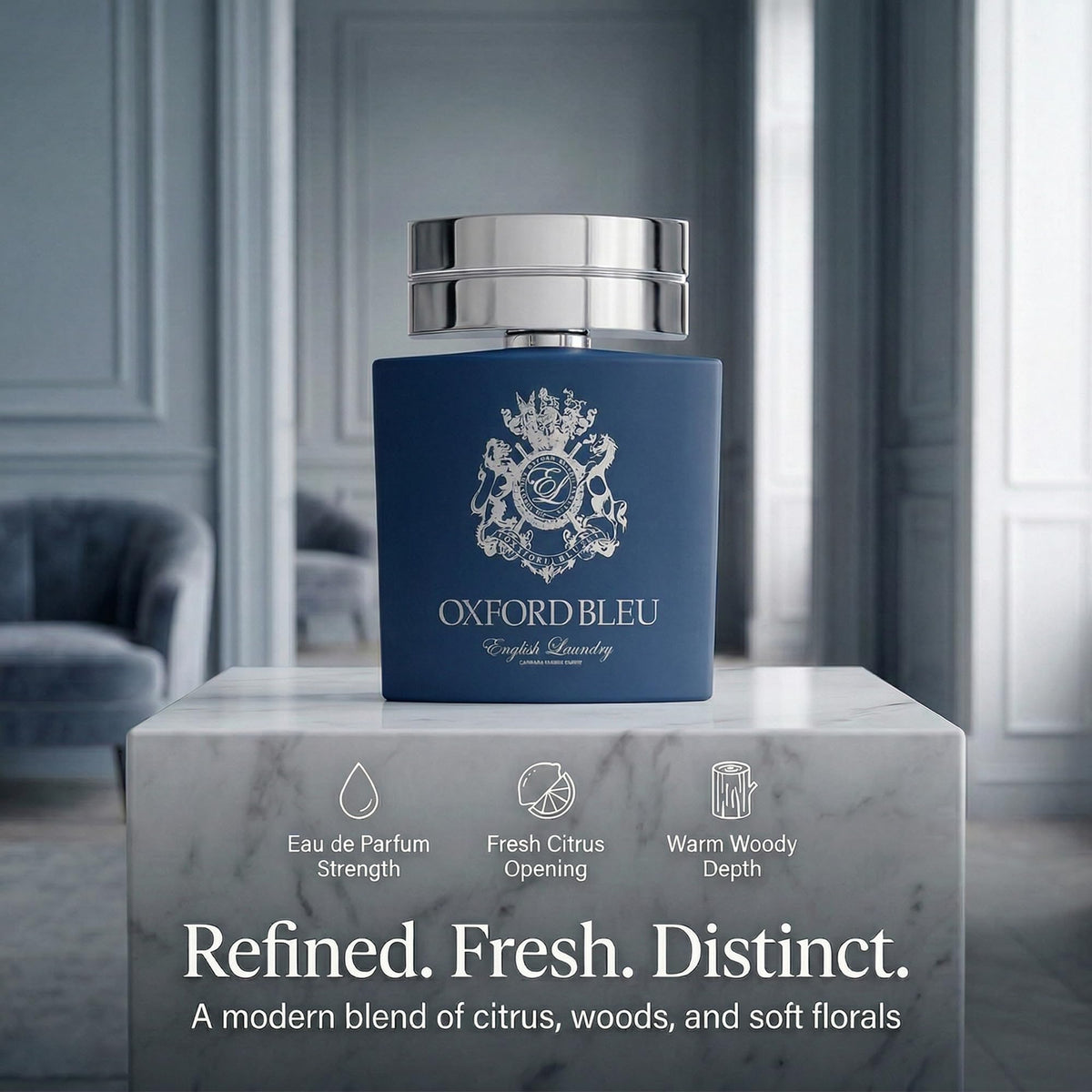 English Laundry Oxford Bleu perfume ingredients, highlights citrus notes for refreshing wear