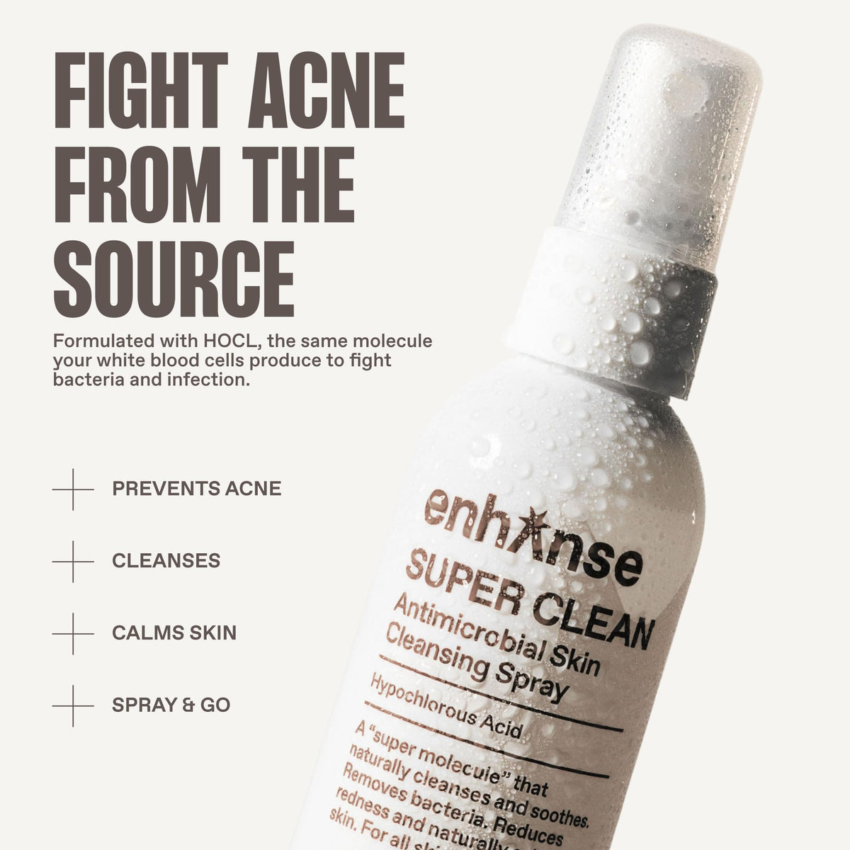 ENHANSE Super Clean mist on the face after a workout for refreshing skin.