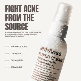 ENHANSE Super Clean mist on the face after a workout for refreshing skin.