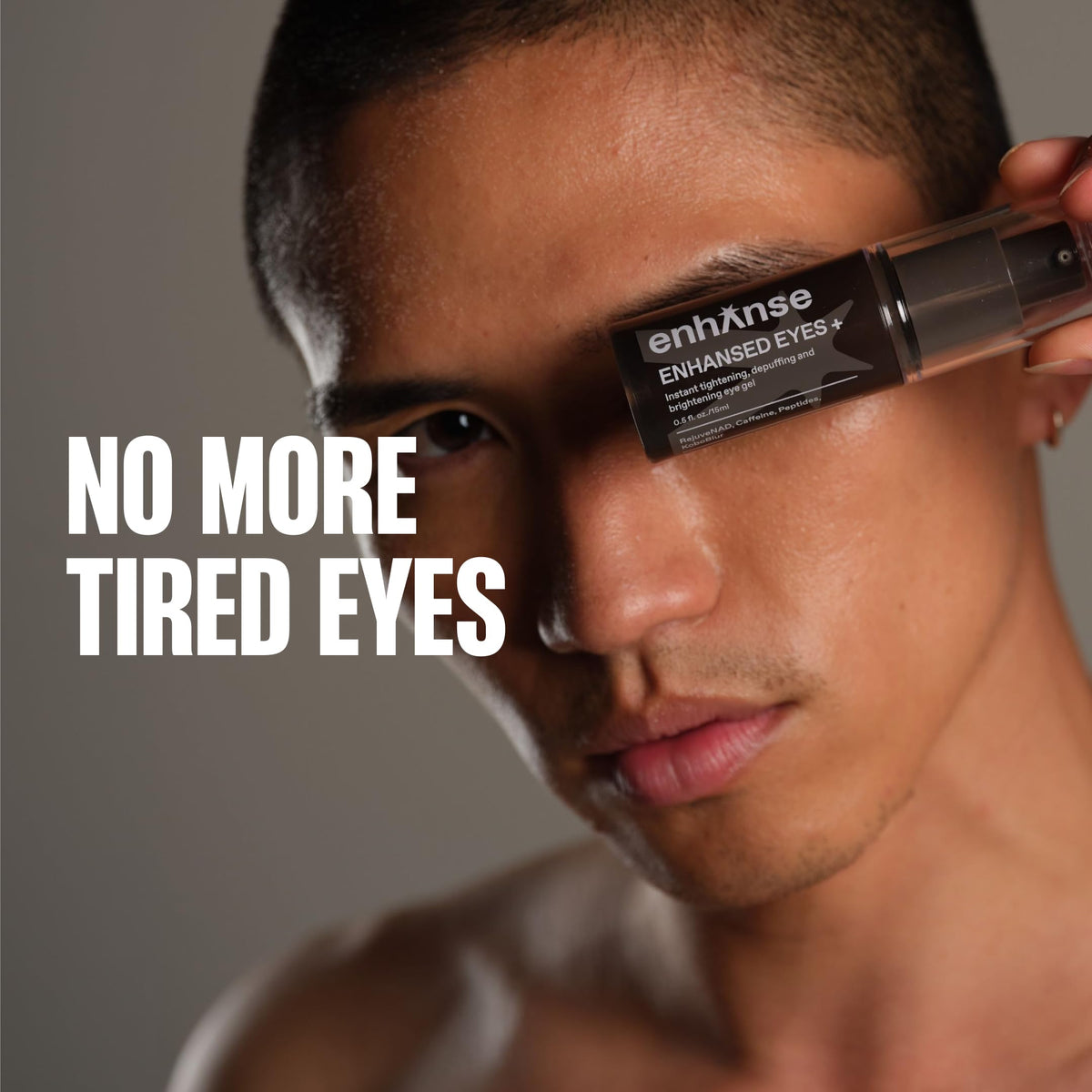 Enhanse Under Eye Gel application dot illustrates pea-size usage for precise coverage.
