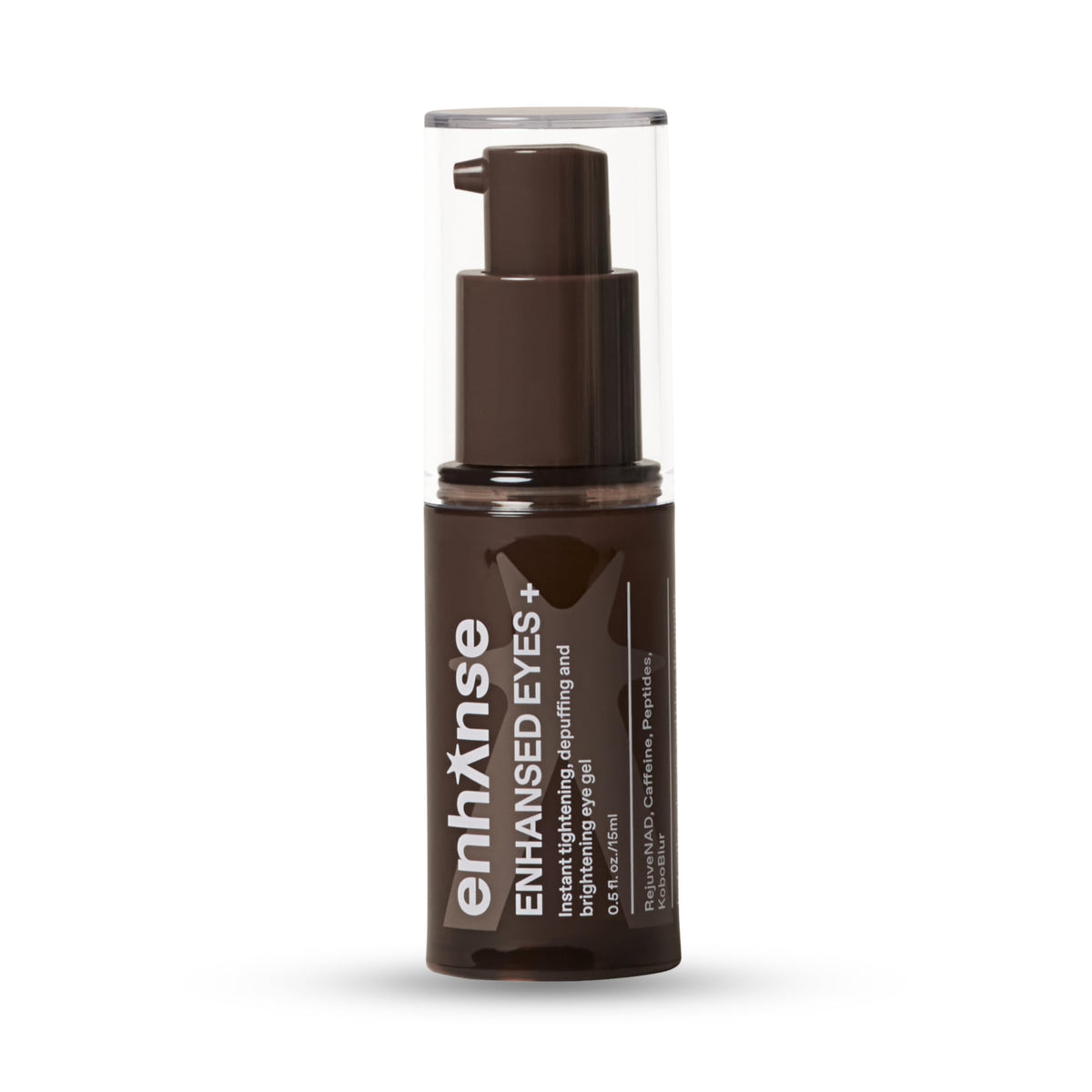 Enhanse Under Eye Gel bottle front view, compact travel-friendly packaging for easy skincare on the go.