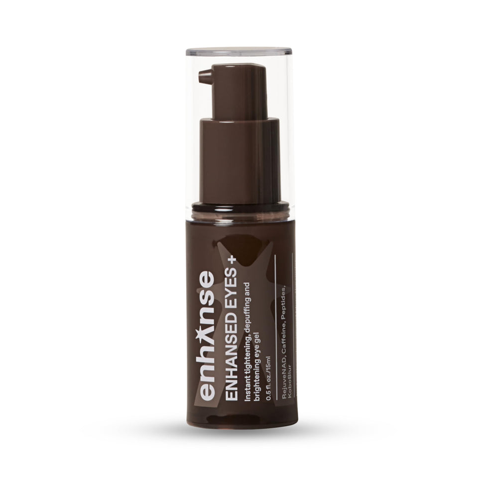Enhanse Under Eye Gel bottle front view, compact travel-friendly packaging for easy skincare on the go.