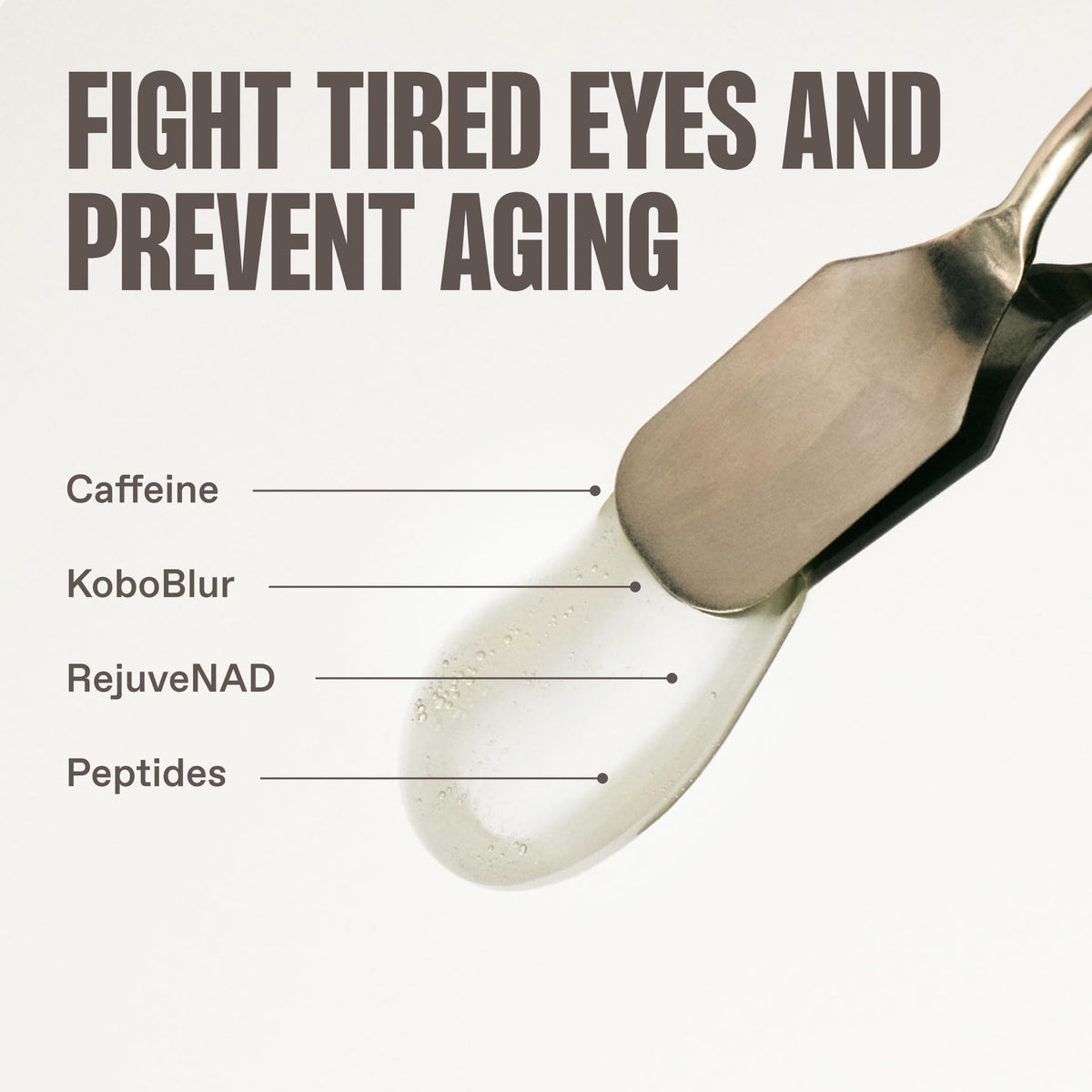 Enhanse Under Eye Gel model applying beneath the eye to illustrate depuffing routine.