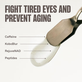 Enhanse Under Eye Gel model applying beneath the eye to illustrate depuffing routine.