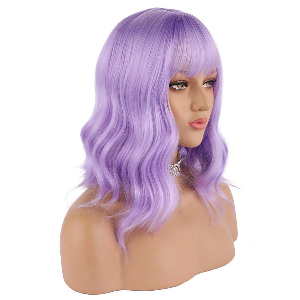 eNilecor Lavender Purple Wig with air bangs for everyday wear