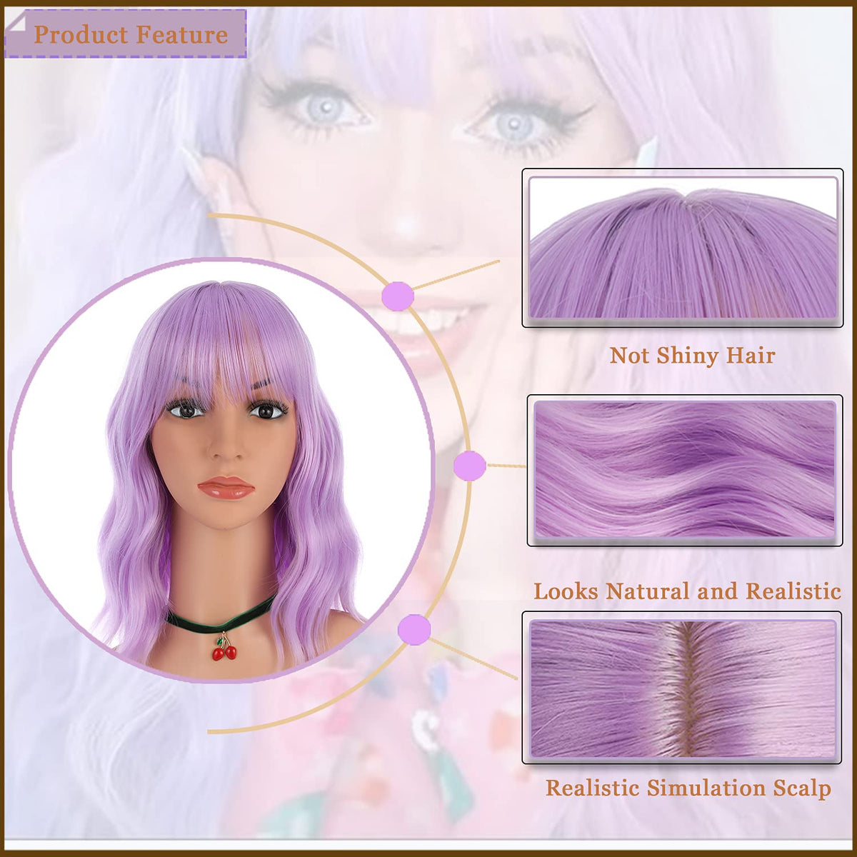 eNilecor Lavender Purple Wig adjustable straps and hidden pins for secure fit