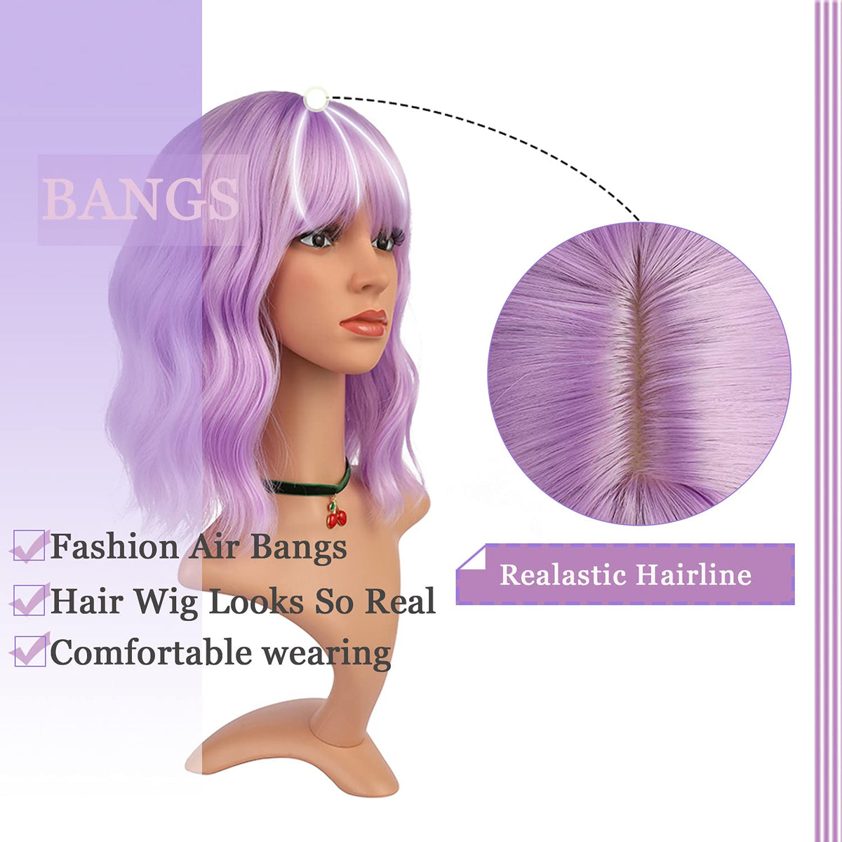eNilecor Lavender Purple Wig scalp-like cap for natural look