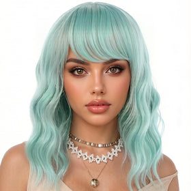 eNilecor mint green wig with air bangs for natural daily wear