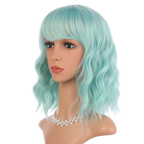 eNilecor mint green short curly bob wig provides shoulder-length cosplay bounce