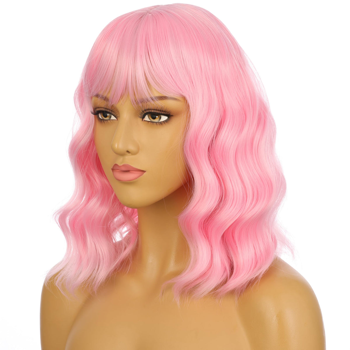 eNilecor pink wig offers a 14-inch short bob for versatile styling.