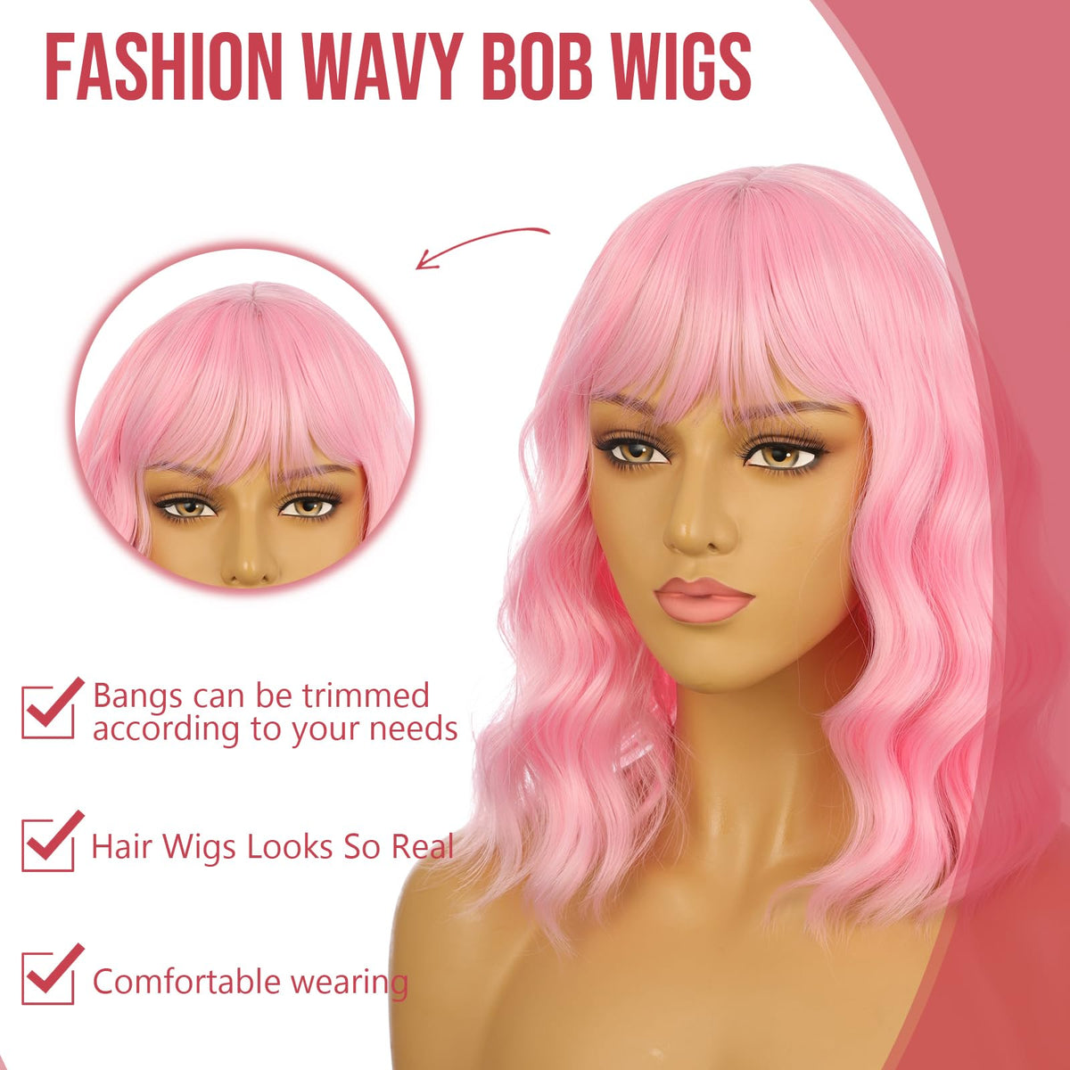eNilecor pink wig features a wavy curly texture for added volume.