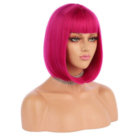 eNilecor Rose Hot Pink 12-inch short bob wig back view for natural daily wear.