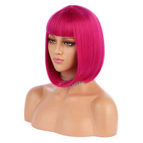 eNilecor Rose Hot Pink 12-inch short bob wig front view for bold cosplay looks.