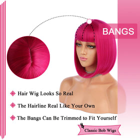 eNilecor Rose Hot Pink 12-inch short bob wig heat-resistant fiber up to 130°C.