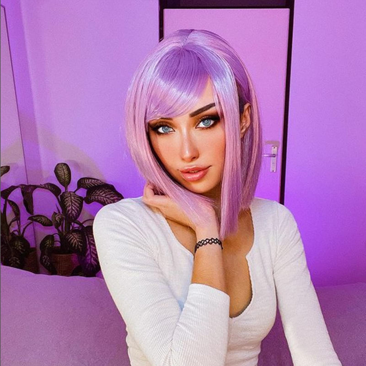 eNilecor lavender-purple wig worn for daily styling and cosplay