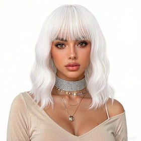enilecor white wig short bob with air bangs for daily wear