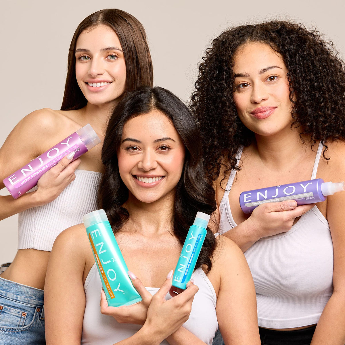 Enjoy Balance Shampoo daily-use routine in a bathroom setting for all hair types.