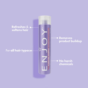 Enjoy Clarifying Shampoo foam demonstrates clean lather for color-safe hair.