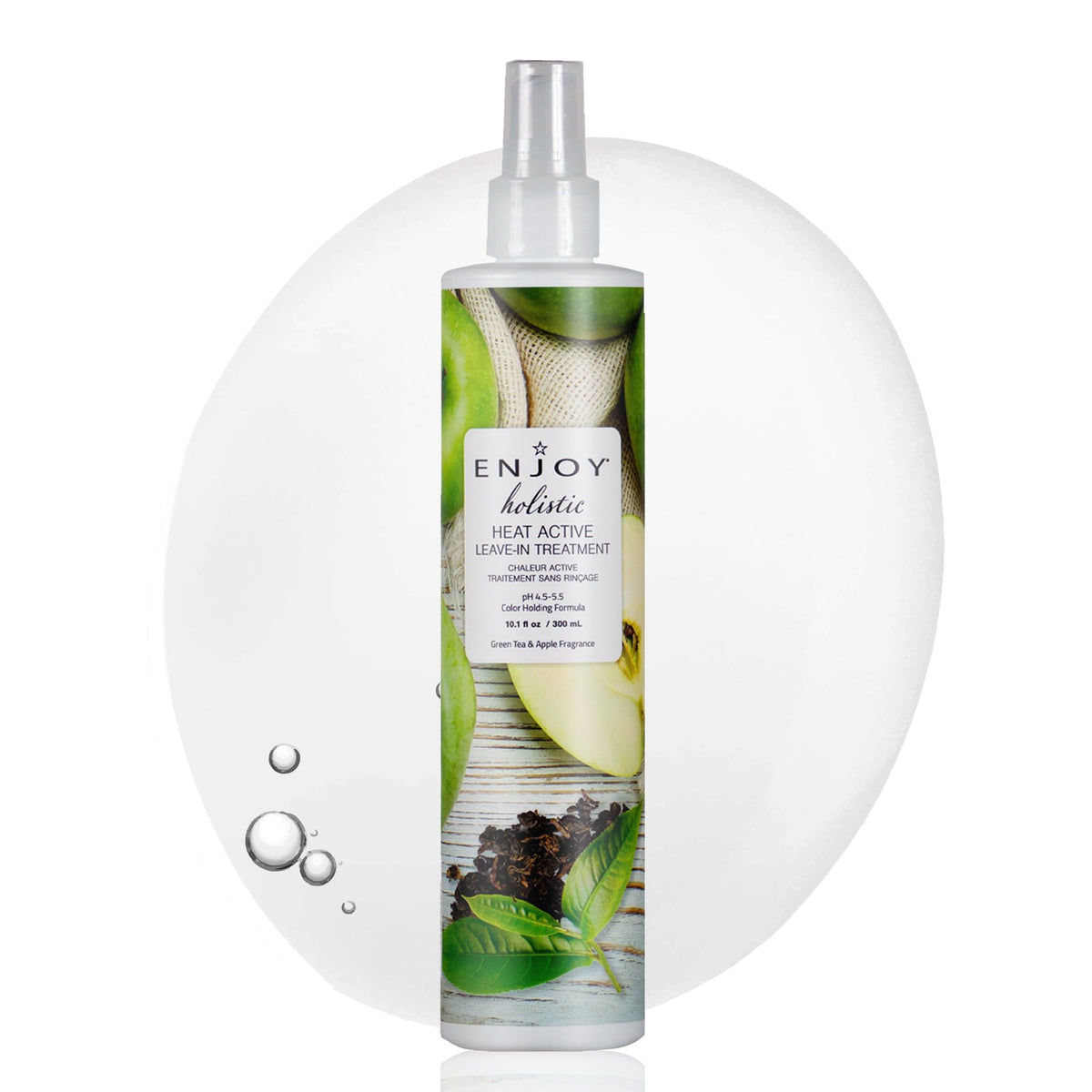 Enjoy Holistic Heat Active Leave-In Bottle protects hair during heat styling.