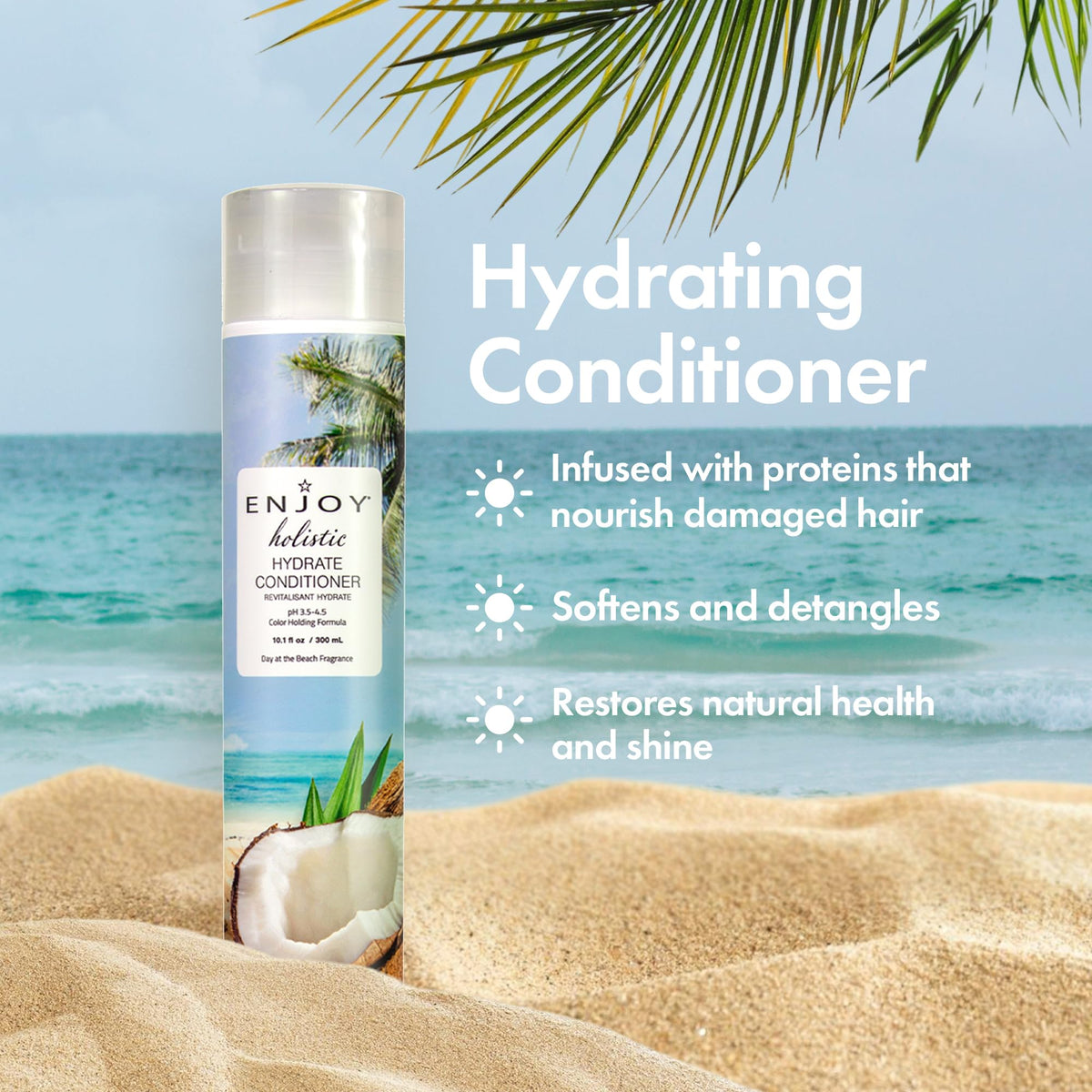 Enjoy Holistic Hydrate Conditioner label highlights sulfate- and paraben-free formula.