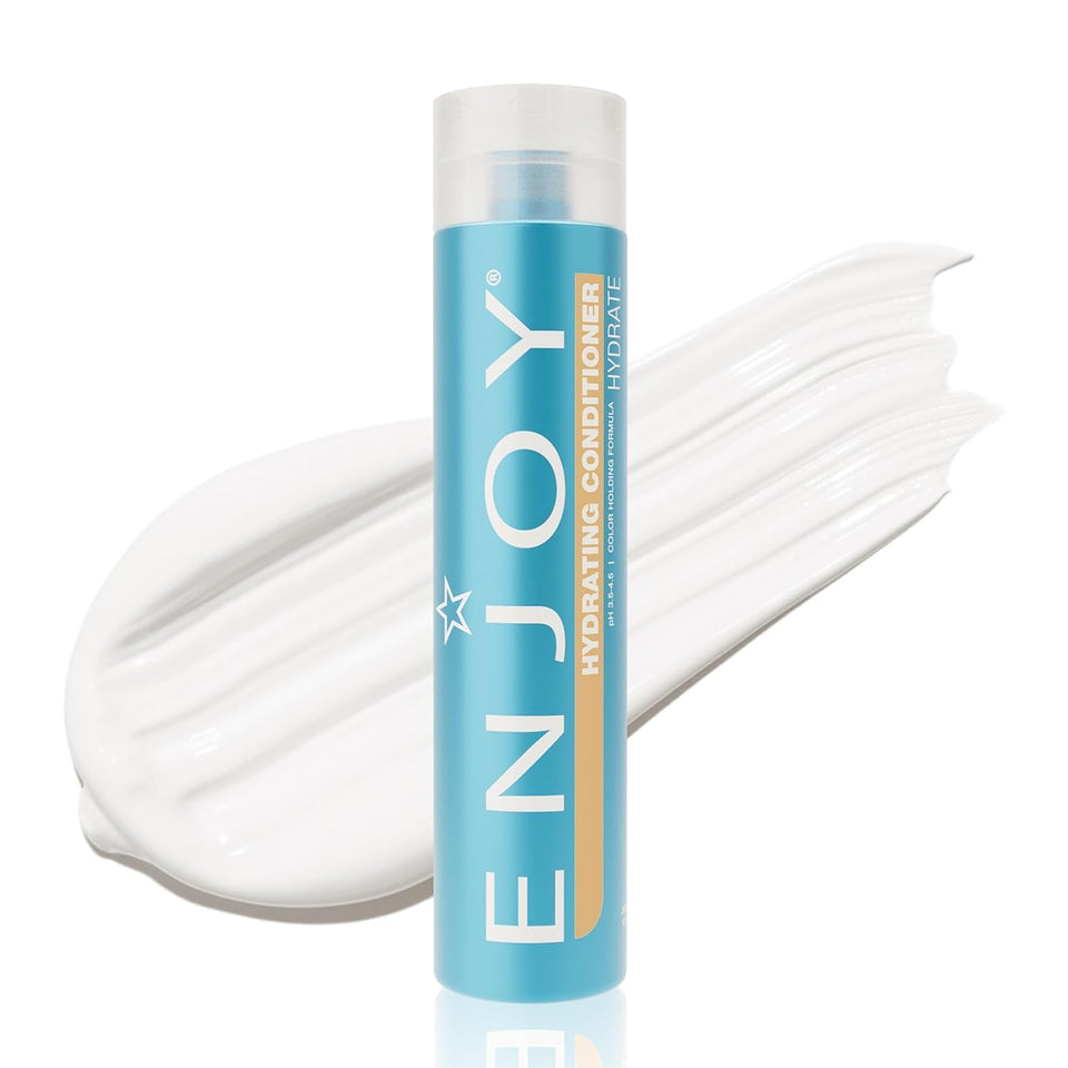 Enjoy Hydrating Conditioner bottle pour boosts detangling and smoothness for daily styling.