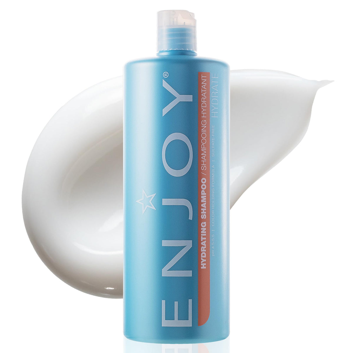 Enjoy Hydrating Shampoo bottle closeup highlights lightweight moisture for all hair types
