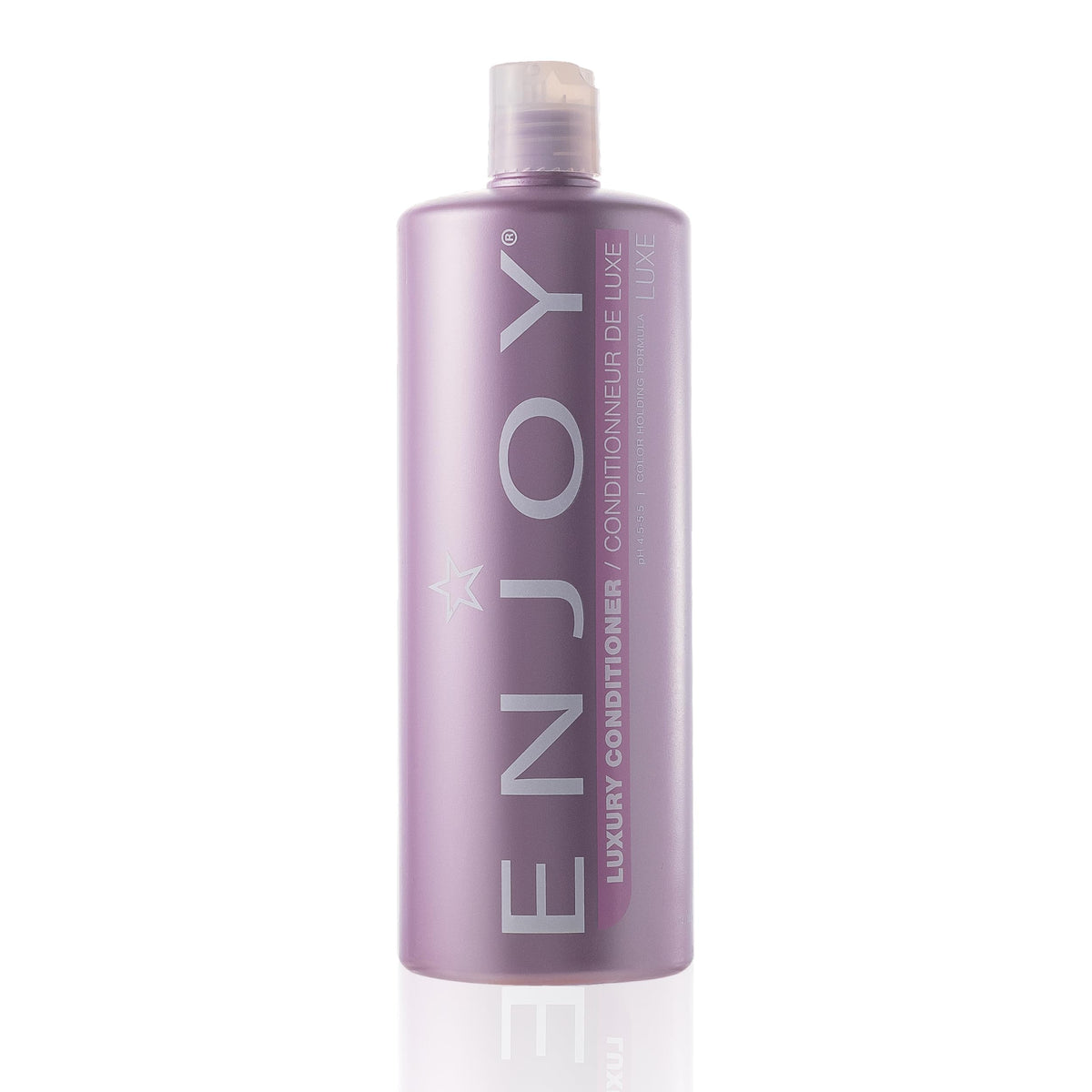 Enjoy Luxury Conditioner bottle demonstrates frizz-control for smooth, hydrated hair