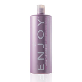 Enjoy Luxury Conditioner bottle demonstrates frizz-control for smooth, hydrated hair