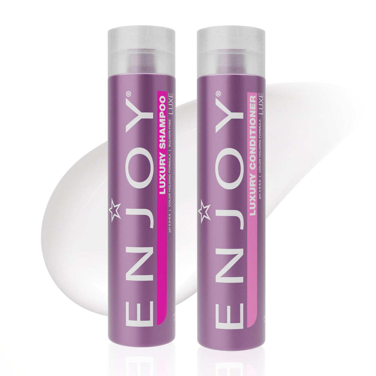 Enjoy Luxury Shampoo Duo bottle pour showing easy dispensing for daily routine