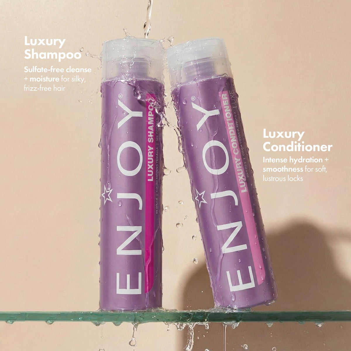 Enjoy Luxury Shampoo Duo label closeup highlighting sulfate-free color-friendly care