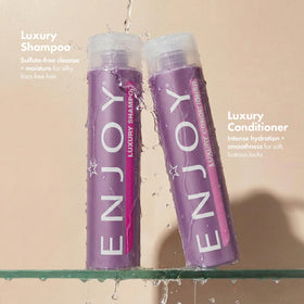 Enjoy Luxury Shampoo Duo label closeup highlighting sulfate-free color-friendly care