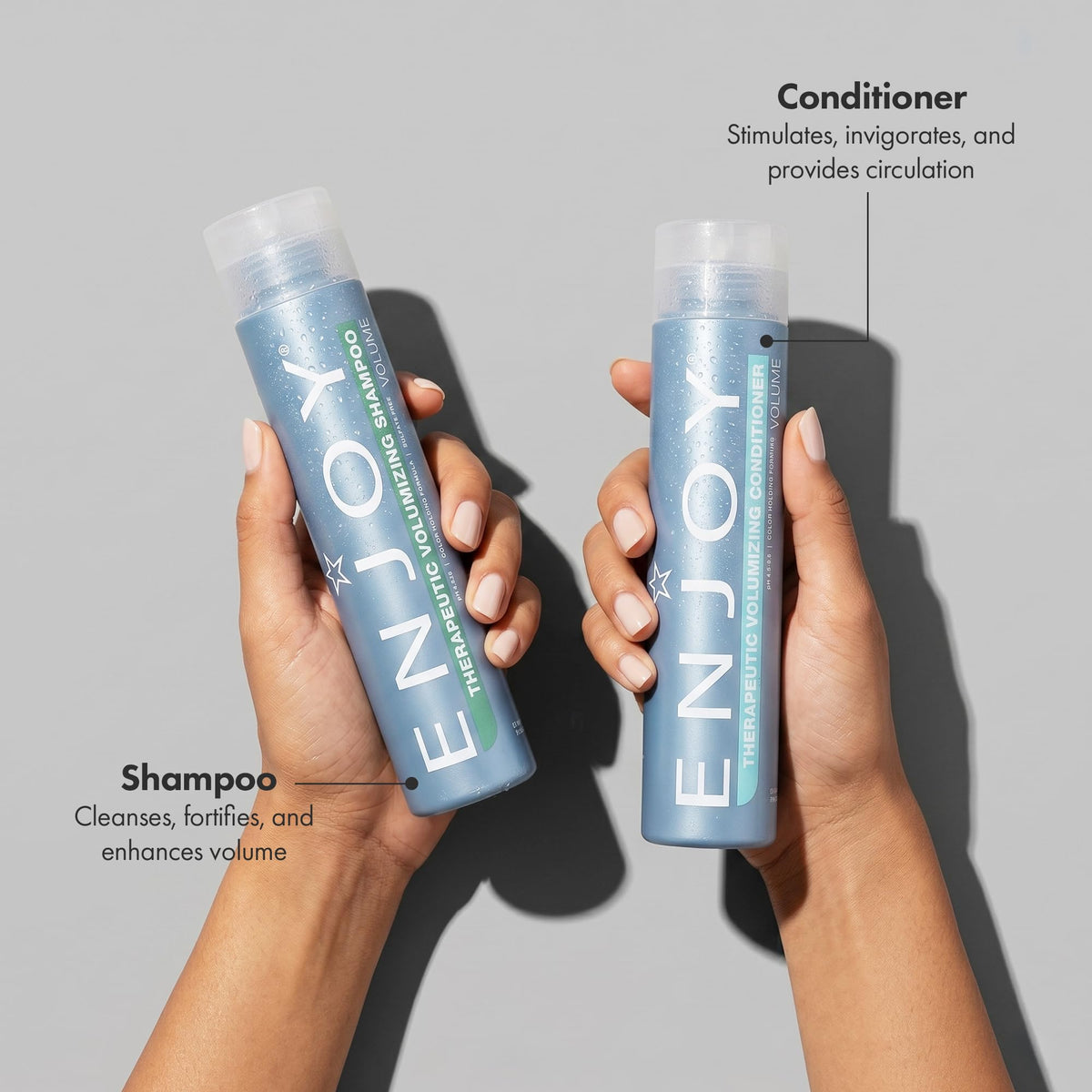 Enjoy Therapeutic Volumizing Shampoo scalp stimulation promotes fullness during your daily wash