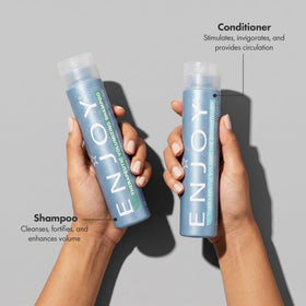 Enjoy Therapeutic Volumizing Shampoo scalp stimulation promotes fullness during your daily wash