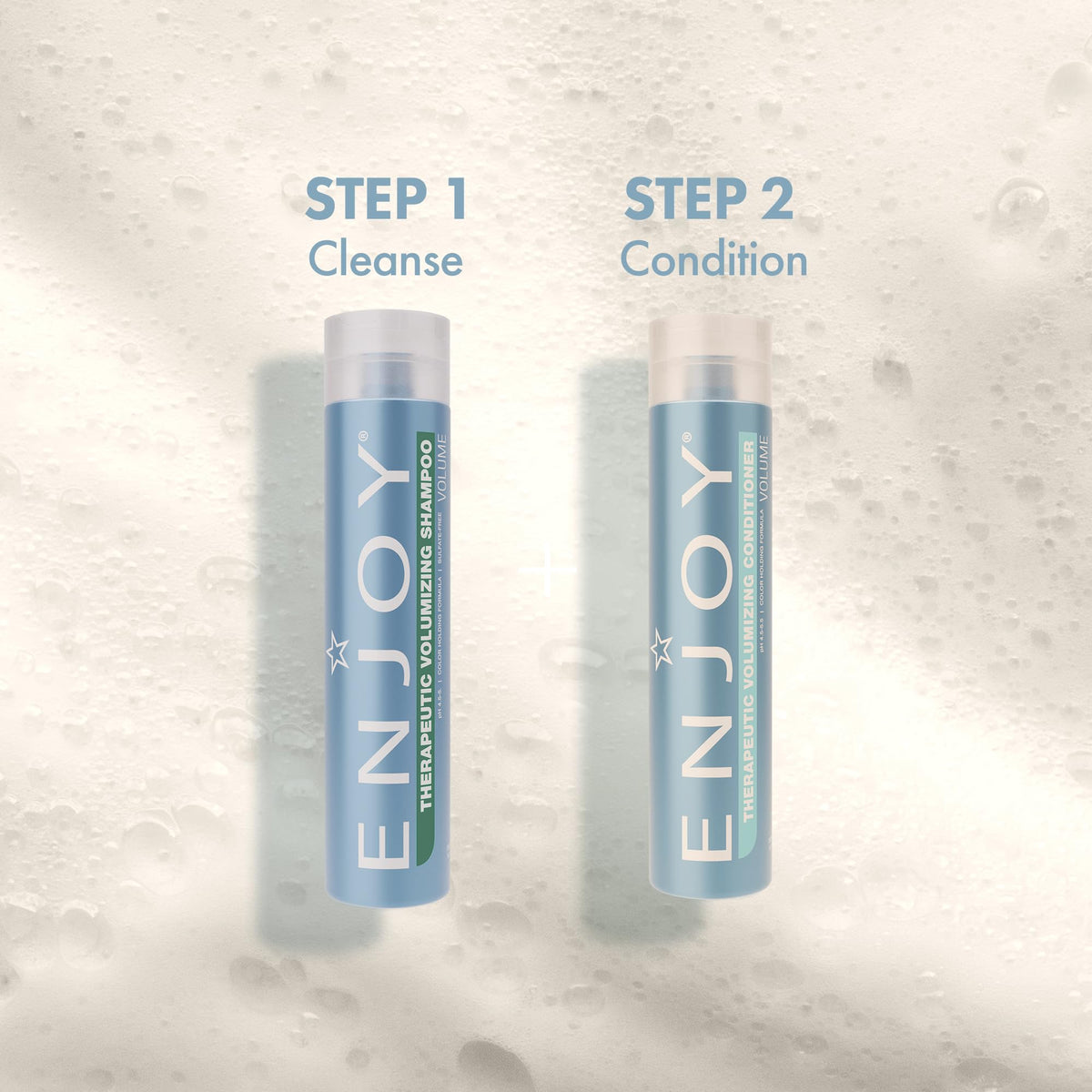 Enjoy Therapeutic Volumizing Shampoo main ingredients display peppermint and tea tree benefits