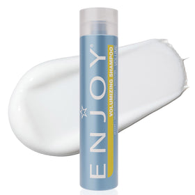 Enjoy Volumizing Shampoo bottle close-up highlighting lightweight formula for fine hair