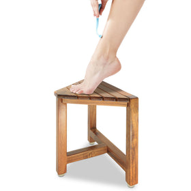 ENKEZI shower foot rest front view illustrating compact corner fit for small showers