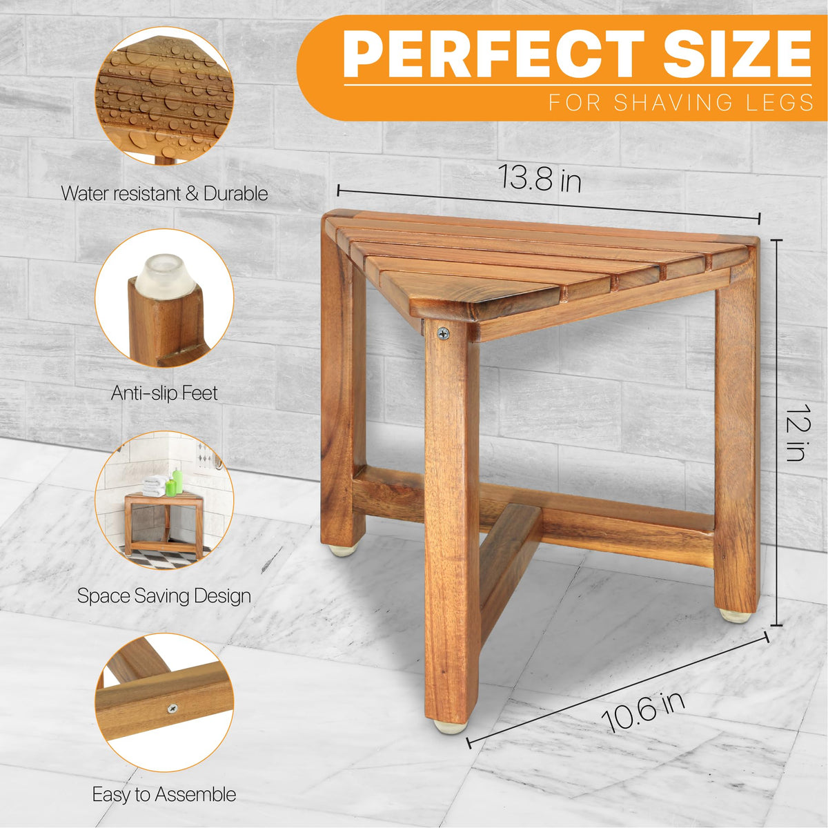 ENKEZI shower foot rest underside with shelf for space saving storage
