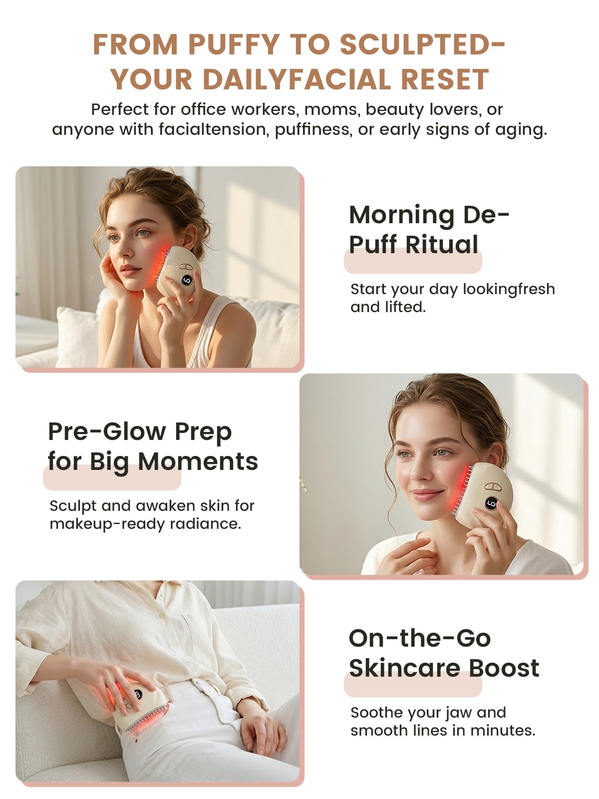 ENKUSU handheld device in use exemplifies on-the-go skincare ritual
