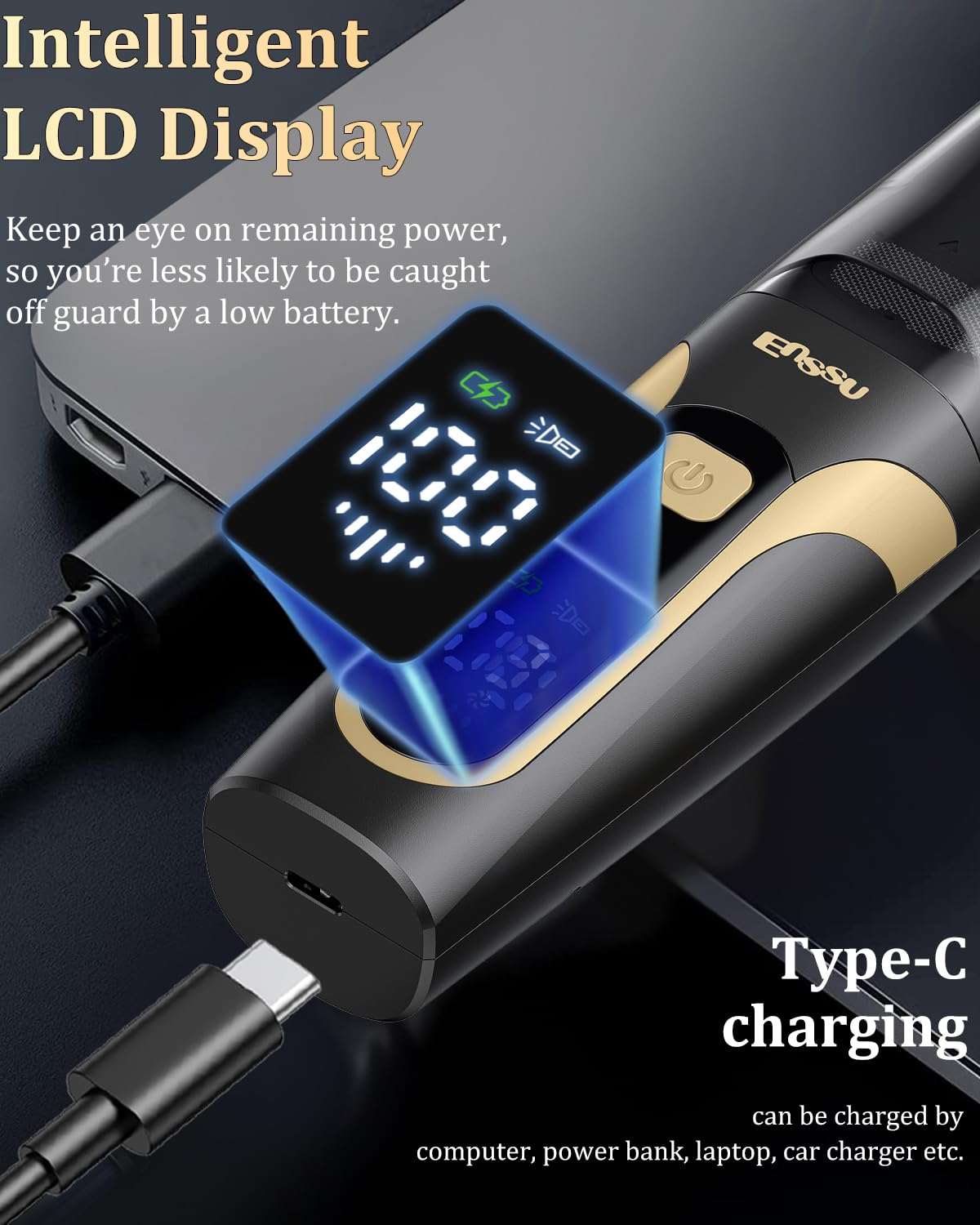 ENSSU trimmer USB-C charging with battery level indicator