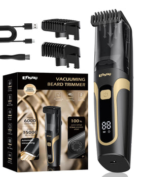 ENSSU beard trimmer with vacuum capturing trimmed hairs for a cleaner bathroom