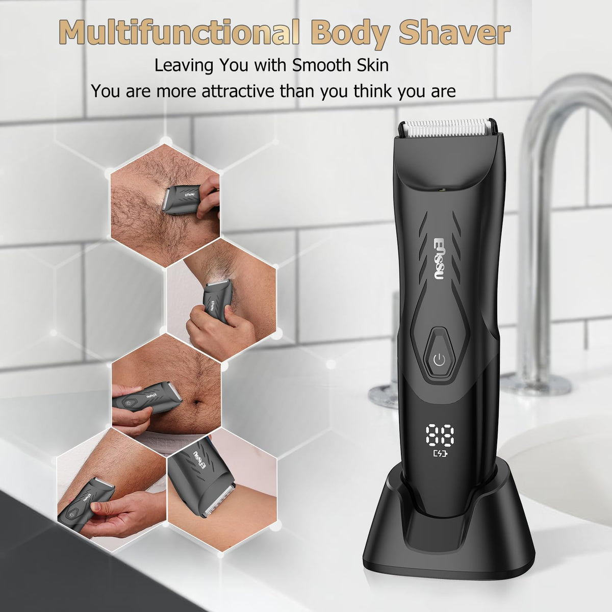 ENSSU Trimmer features a 6000 rpm motor for efficient body grooming.