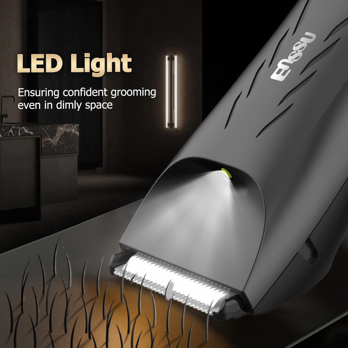 ENSSU Trimmer on charging dock keeps cordless power ready between sessions.