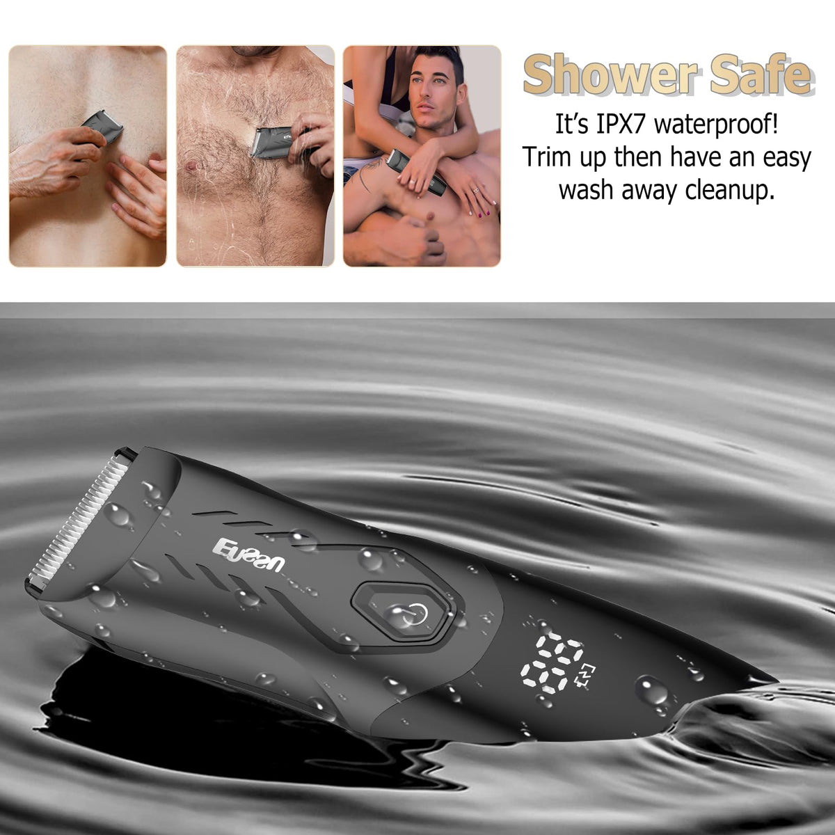 ENSSU Trimmer IPX7 waterproof design for shower use and easy cleaning.