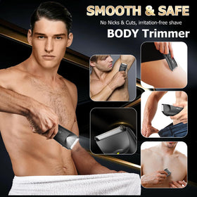 ENSSU Manscape Trimmer with LED light for precise grooming in dim spaces.