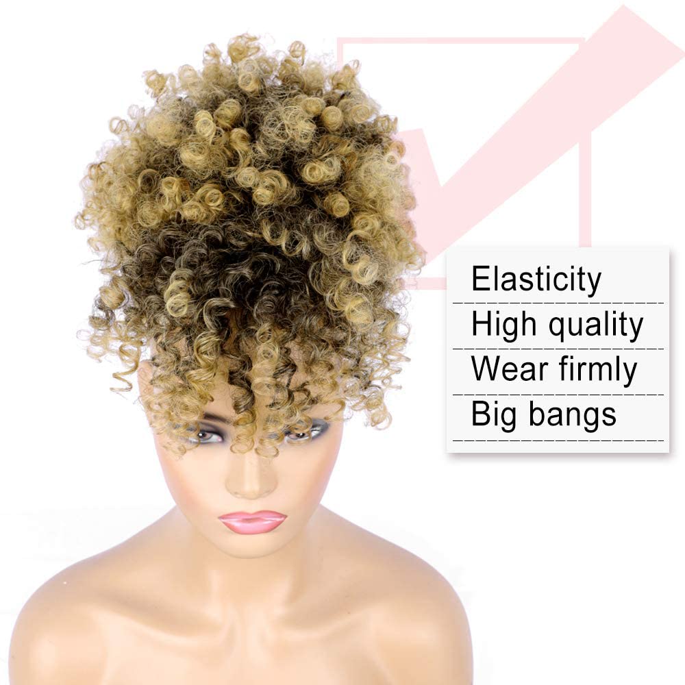 Entranced Styles afro puff ponytail assembly close-up showing two-piece design.