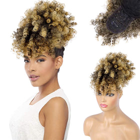 Entranced Styles drawstring ponytail with bangs for daily styling.