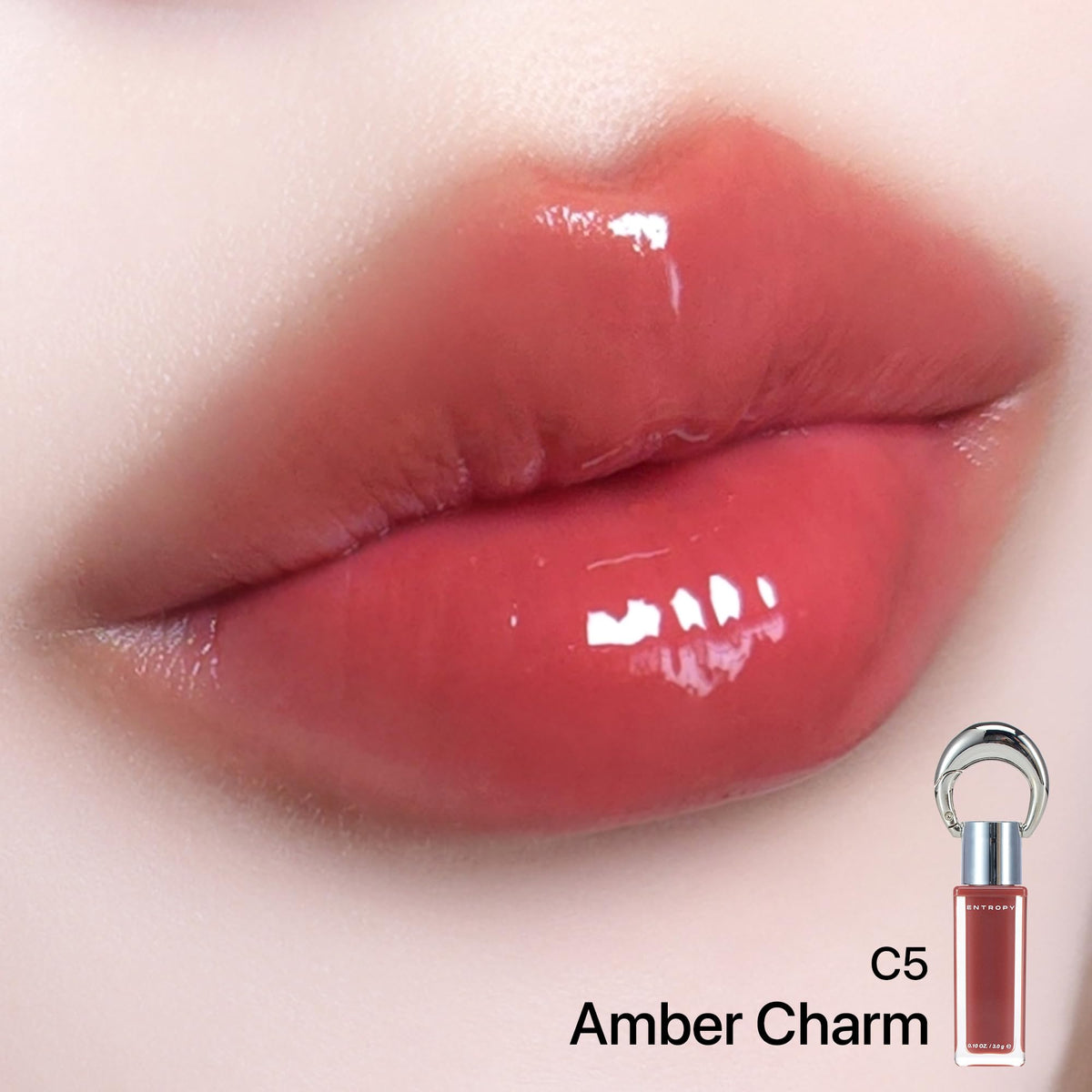 Entropy Make Up Amber Charm lip tint swatches show buildable sheer color