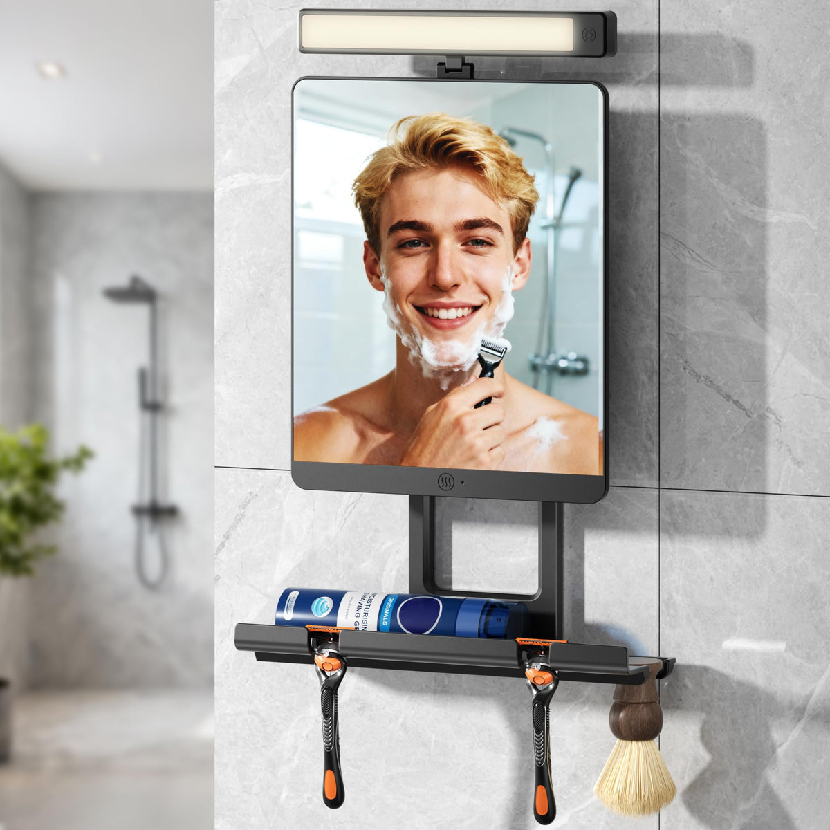 ENVTEK fogless mirror with 3-color lights for clear visibility during morning routines.