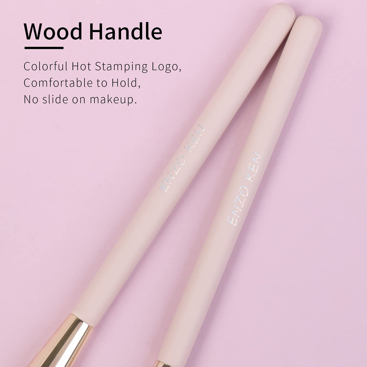 ENZO KEN angled concealer brush showing birch handle details and grip
